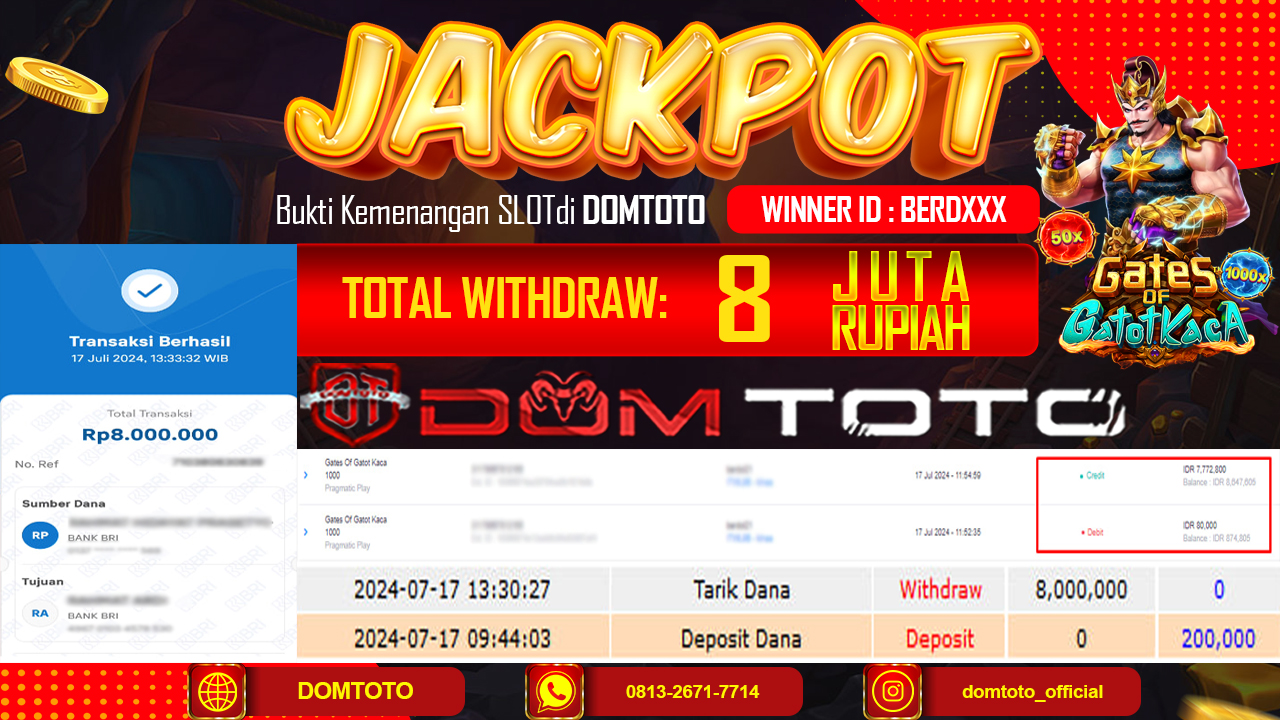 JACKPOT SLOT GATES Of GATOT KACA  1000 17 JULI 2024